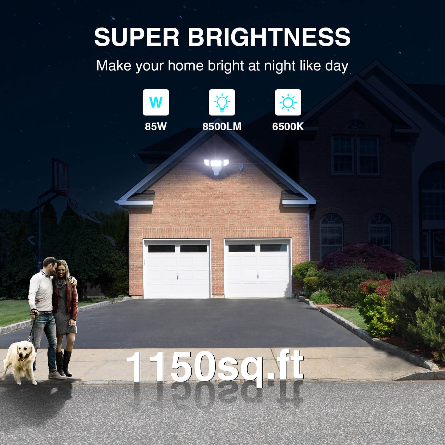 85W LED Security Lights Motion Sensor Light Outdoor, 8500LM Dusk to Dawn, IP65 Waterproof, 6500K, 3 Head Motion Detected Flood Light, Floodlight for Outside, Garage, Yard, Porch