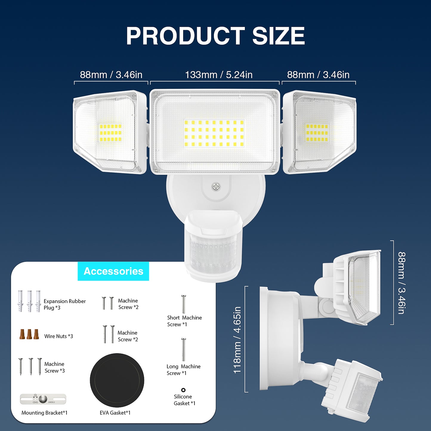 85W LED Security Lights Motion Sensor Light Outdoor, 8500LM Dusk to Dawn, IP65 Waterproof, 6500K, 3 Head Motion Detected Flood Light, Floodlight for Outside, Garage, Yard, Porch