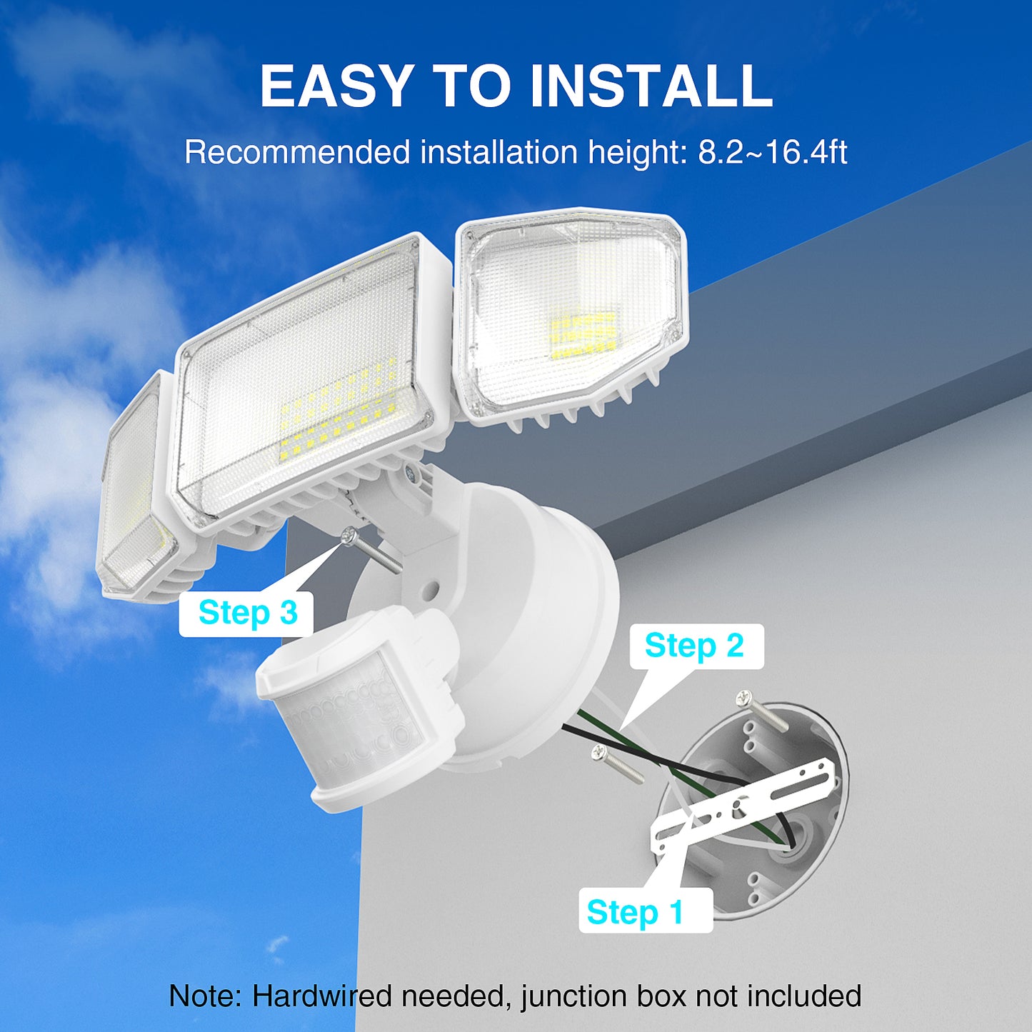 85W LED Security Lights Motion Sensor Light Outdoor, 8500LM Dusk to Dawn, IP65 Waterproof, 6500K, 3 Head Motion Detected Flood Light, Floodlight for Outside, Garage, Yard, Porch