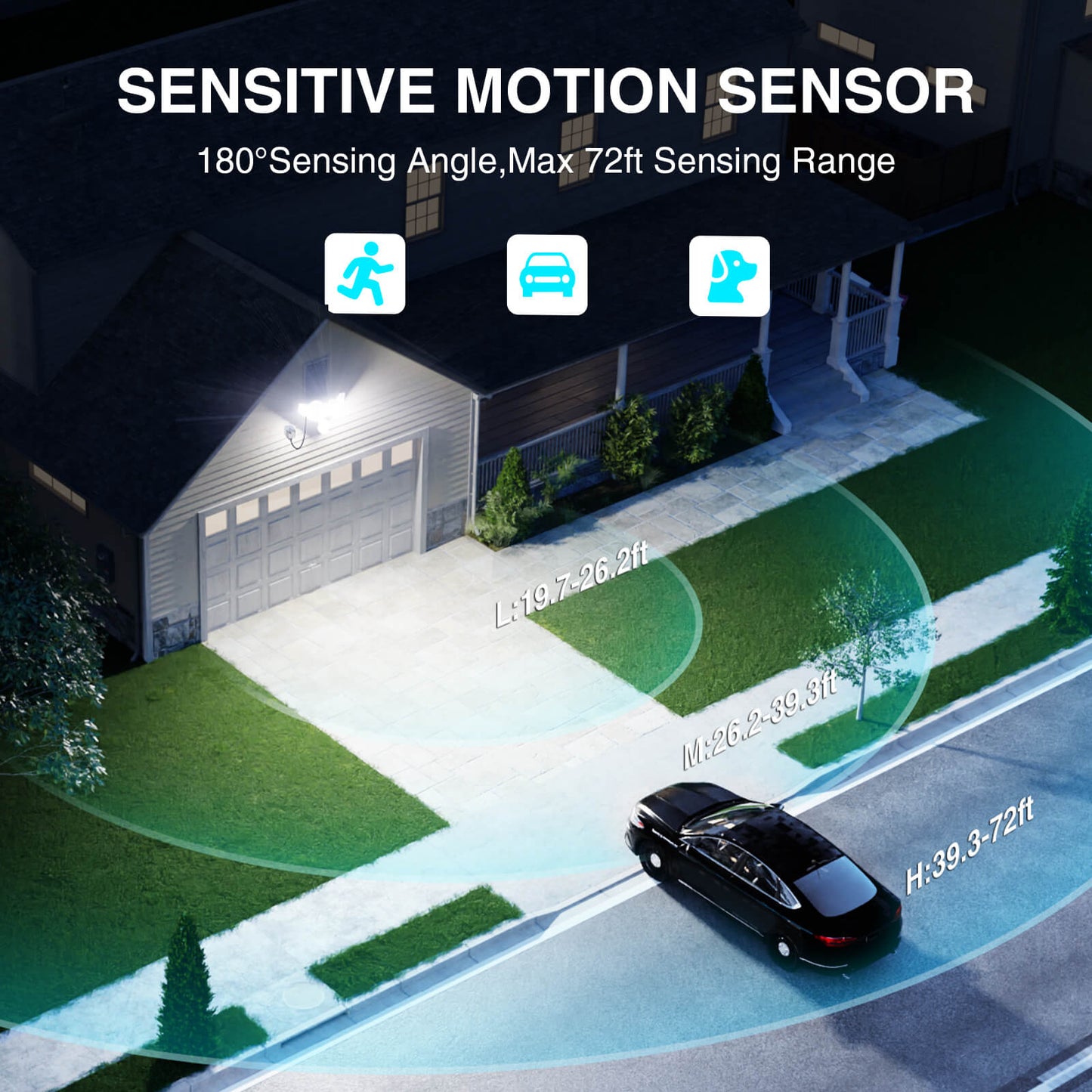 85W LED Security Lights Motion Sensor Light Outdoor, 8500LM Dusk to Dawn, IP65 Waterproof, 6500K, 3 Head Motion Detected Flood Light, Floodlight for Outside, Garage, Yard, Porch