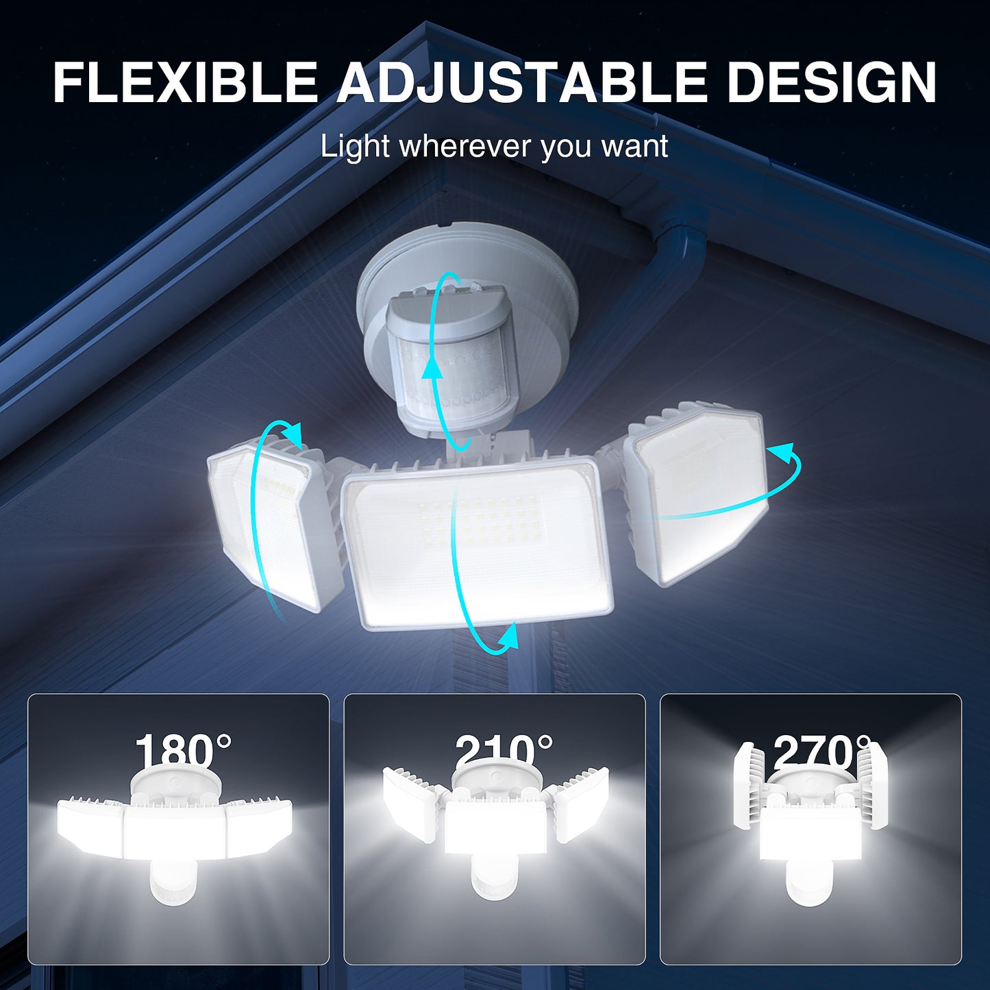 85W LED Security Lights Motion Sensor Light Outdoor, 8500LM Dusk to Dawn, IP65 Waterproof, 6500K, 3 Head Motion Detected Flood Light, Floodlight for Outside, Garage, Yard, Porch